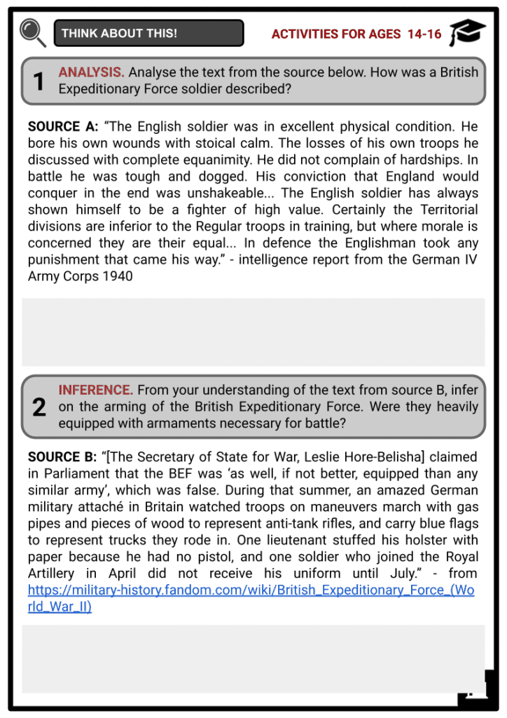British Expeditionary Force Activity & Answer Guide 3