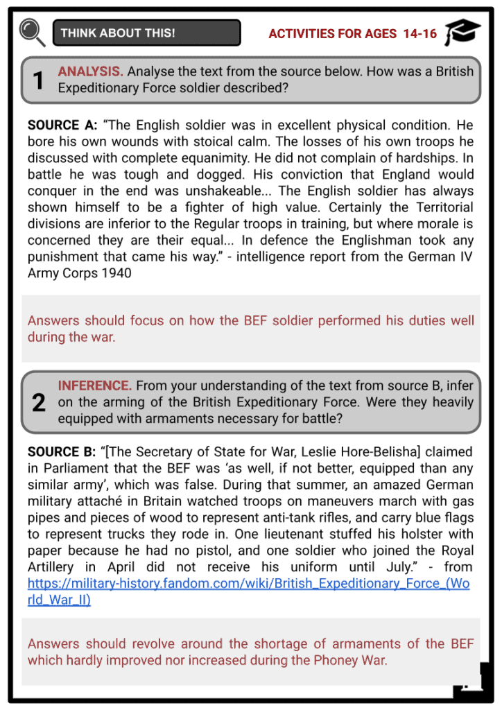 British Expeditionary Force Activity & Answer Guide 4