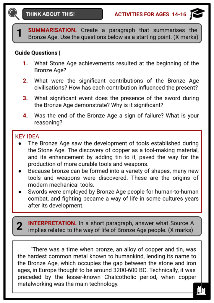 Bronze Age Activities & Answer Guides 4