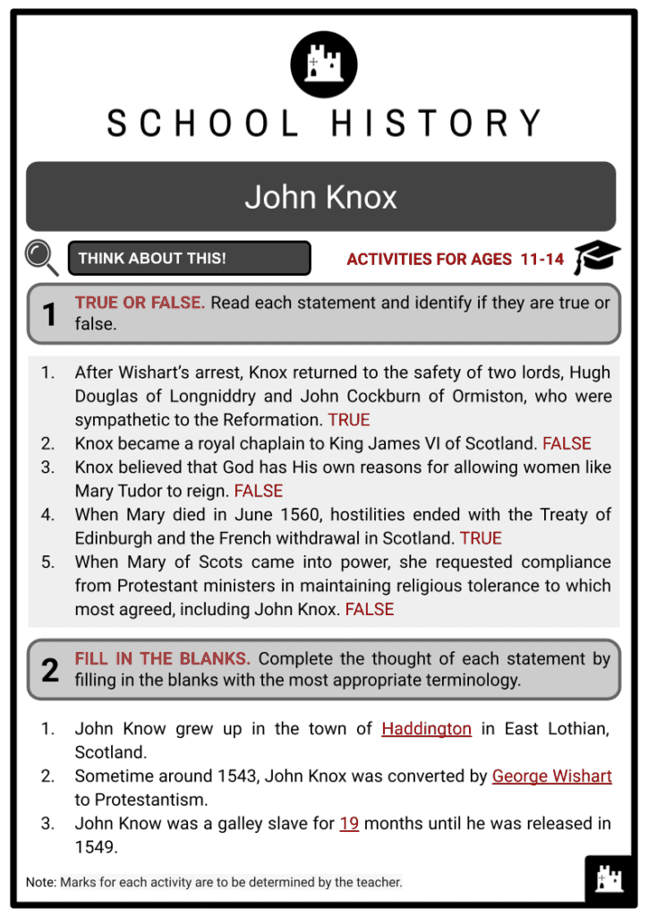 John Knox Activity & Answer Guide 2