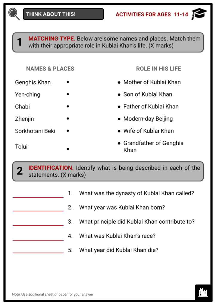 Kublai Khan Activity & Answer Guide 1