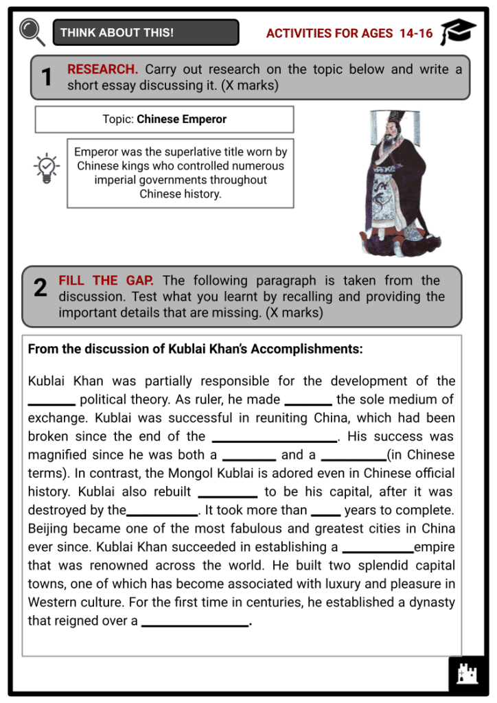 Kublai Khan Activity & Answer Guide 3