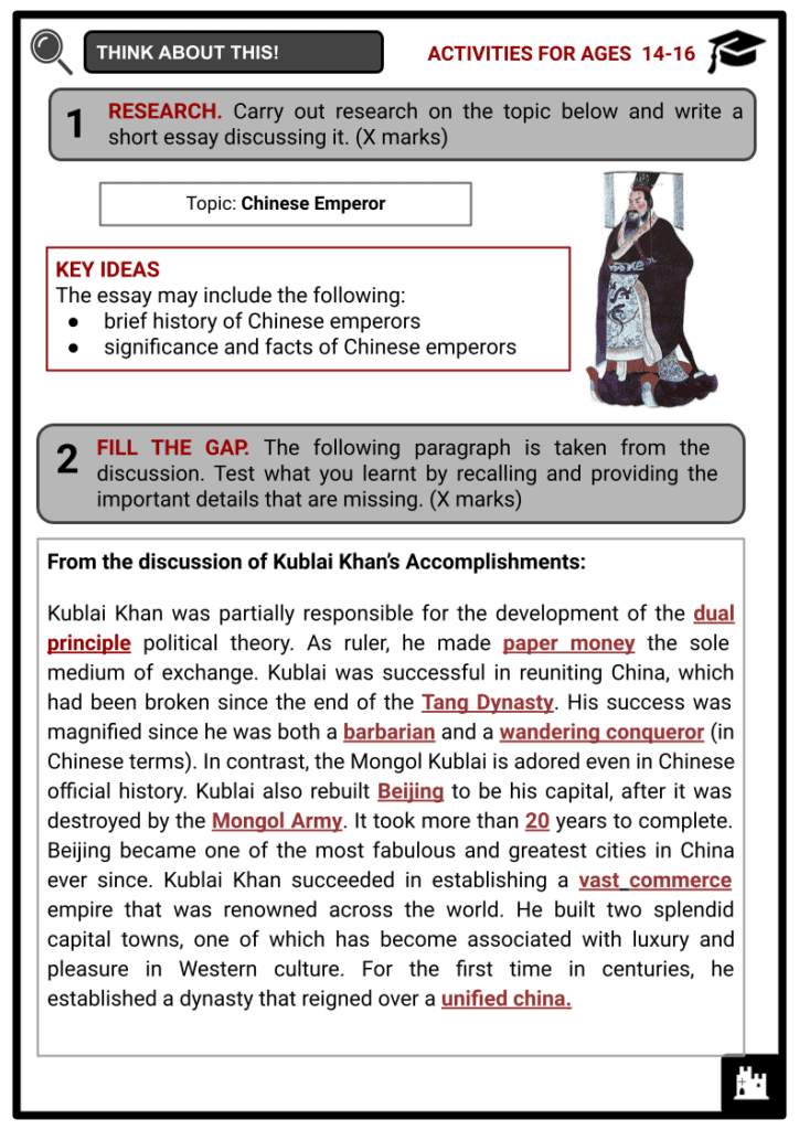Kublai Khan Activity & Answer Guide 4