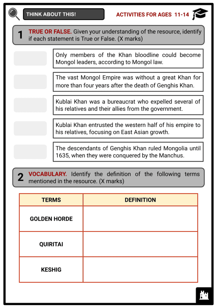 Mongol Empire Activities & Answer Guide 1