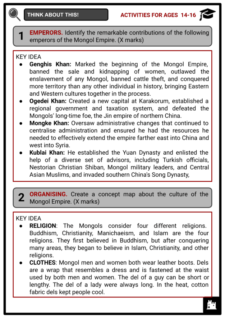 Mongol Empire Activities & Answer Guide 4