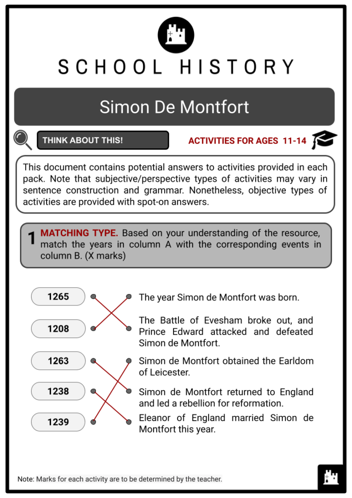 Simon de Montfort Activity & Answer Guide 2