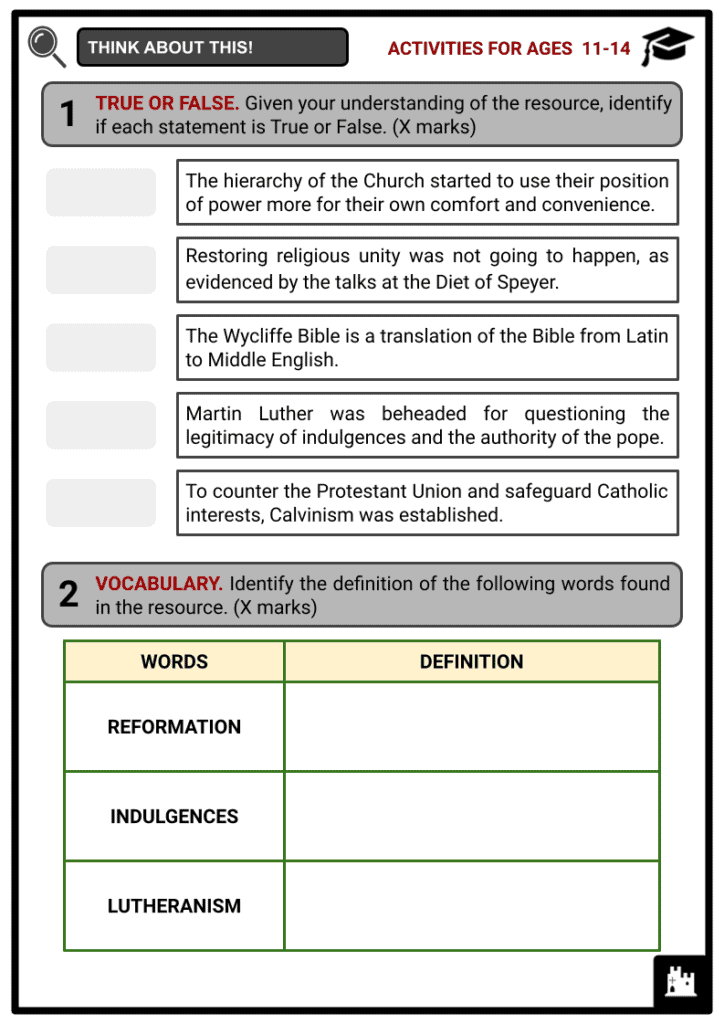 German Reformation Activity & Answer Guide 1