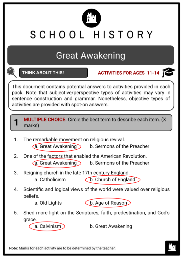 Great Awakening Activity & Answer Guide 2