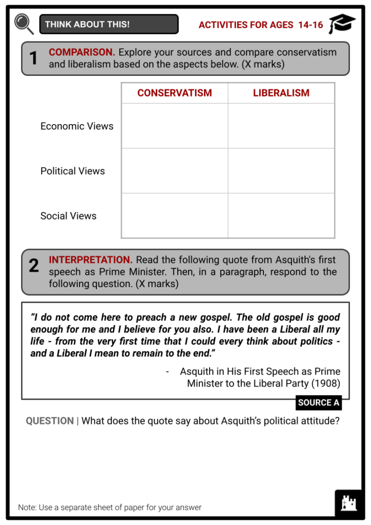 Herbert Asquith Activity & Answer Guide 3
