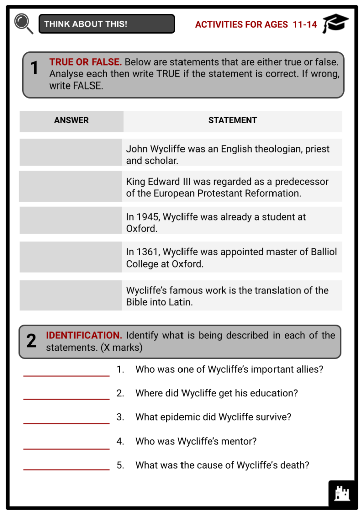 John Wycliffe Activity & Answer Guide 1
