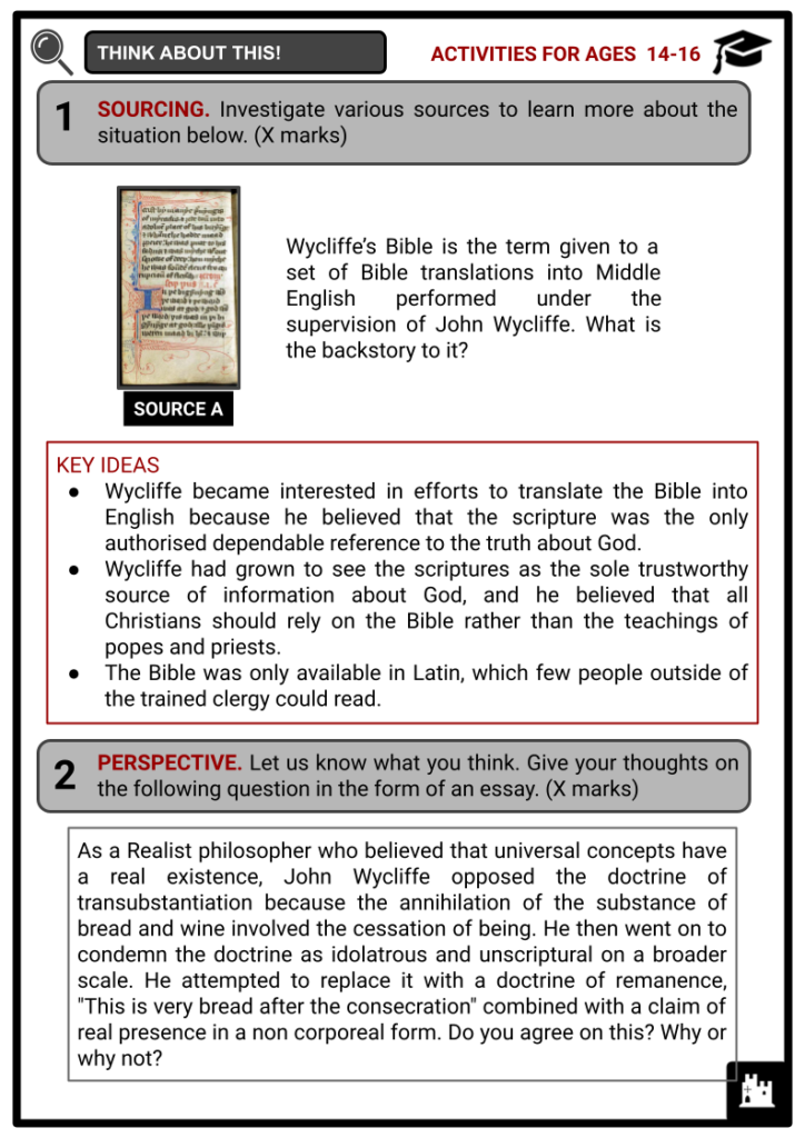 John Wycliffe Activity & Answer Guide 4