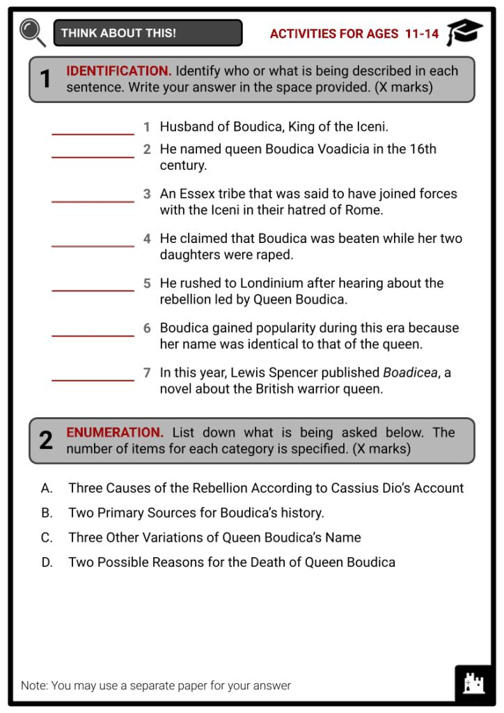 Queen Boudica Activity & Answer Guide 1