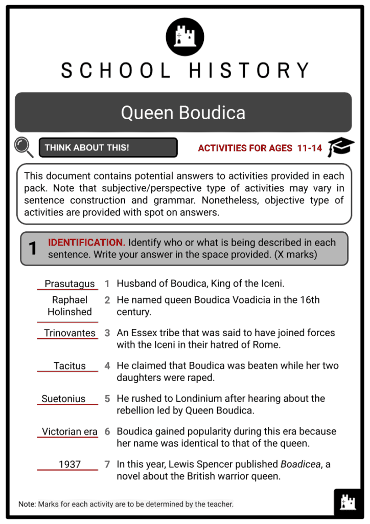 Queen Boudica Activity & Answer Guide 2