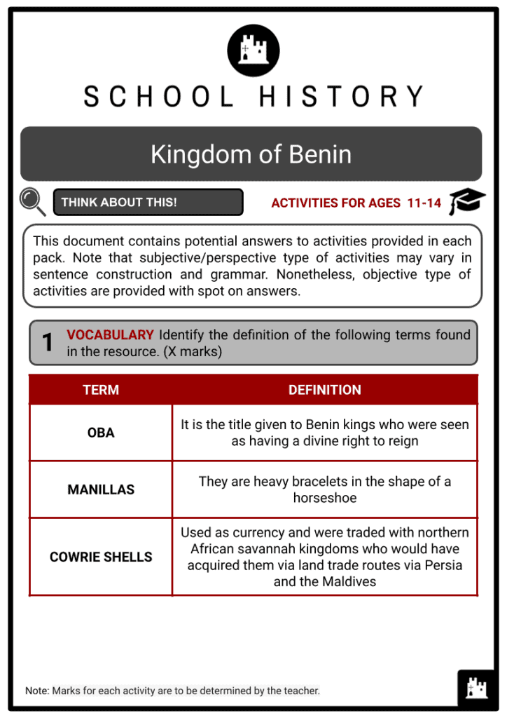Kingdom of Benin Activity & Answer Guide 2