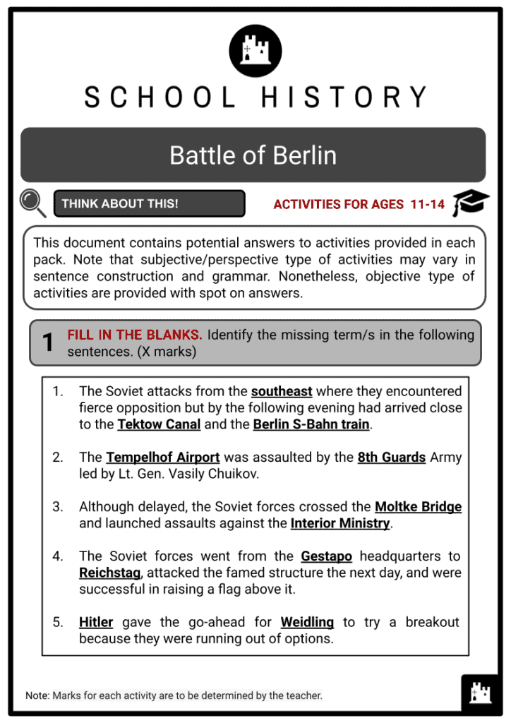 Battle of Berlin Activity & Answer Guide 2