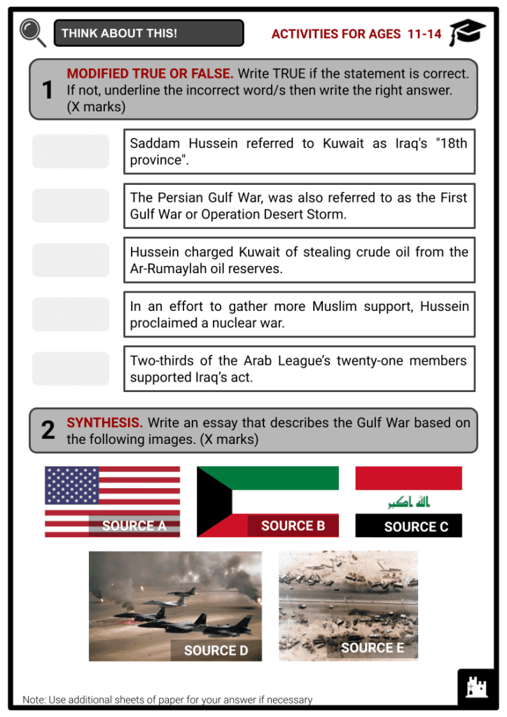 First Gulf War Activity & Answer Guide 1