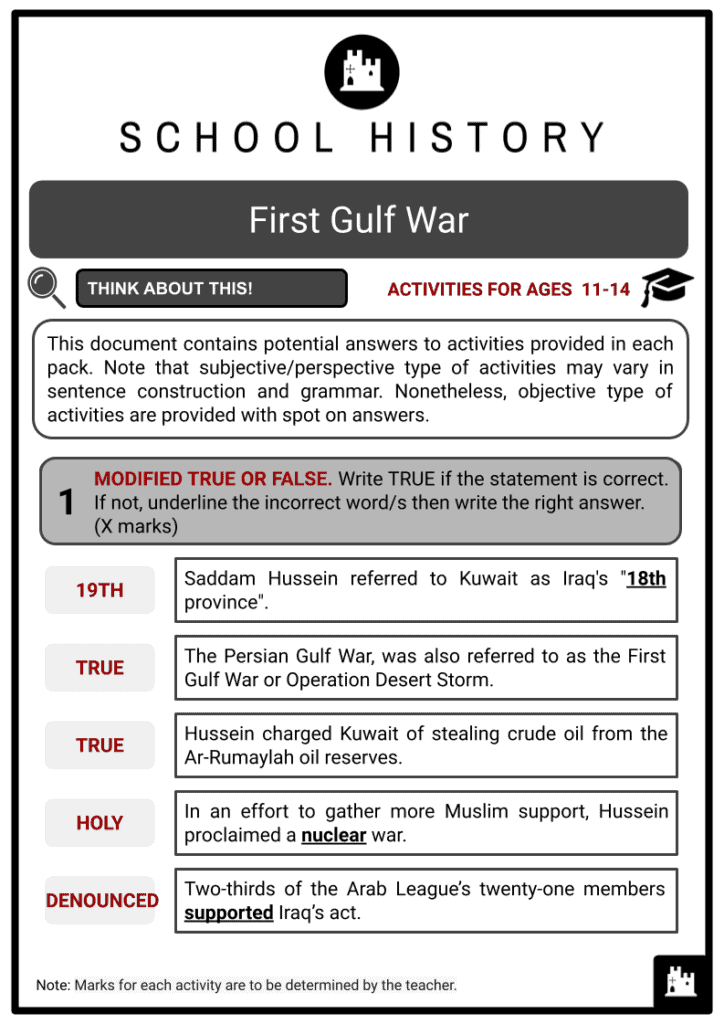First Gulf War Activity & Answer Guide 2