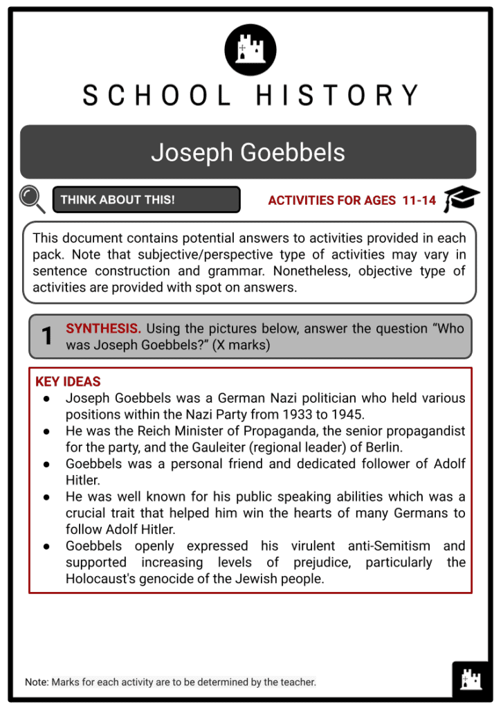 Joseph Goebbels Activity & Answer Guide 2