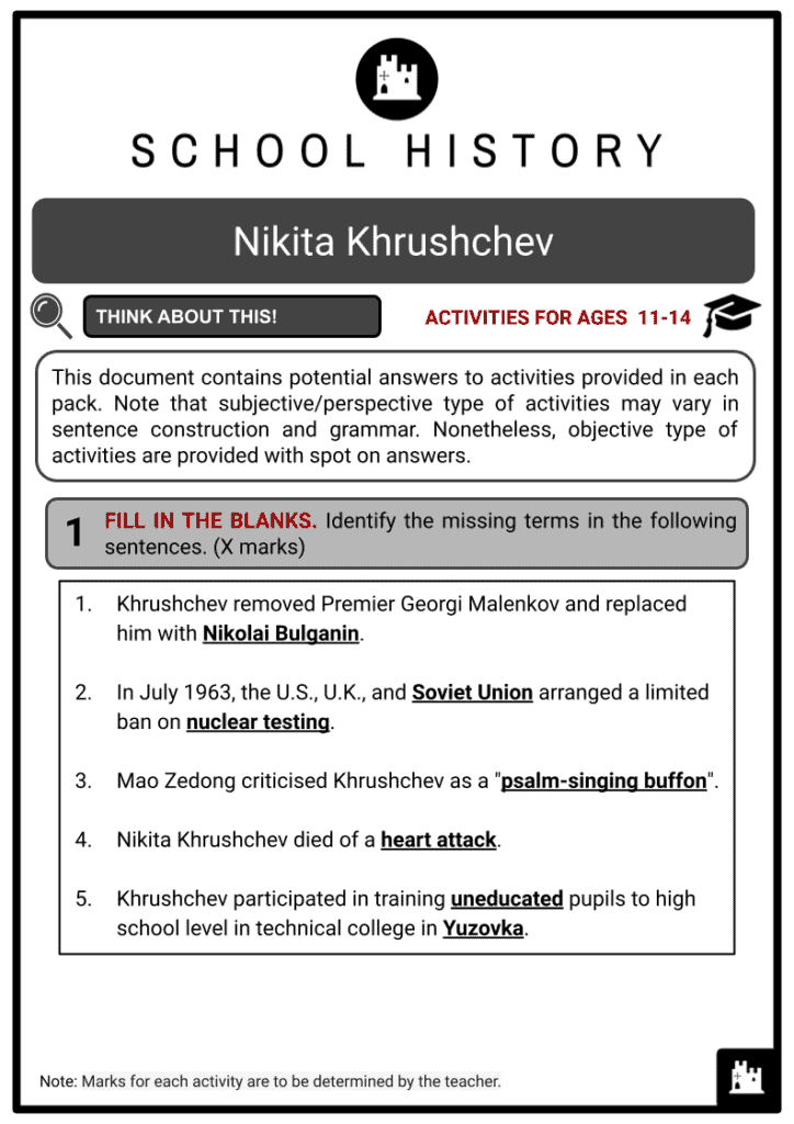 Nikita Khrushchev Activity & Answer Guide 2