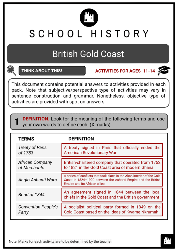 British Gold Coast Activity & Answer Guide 2