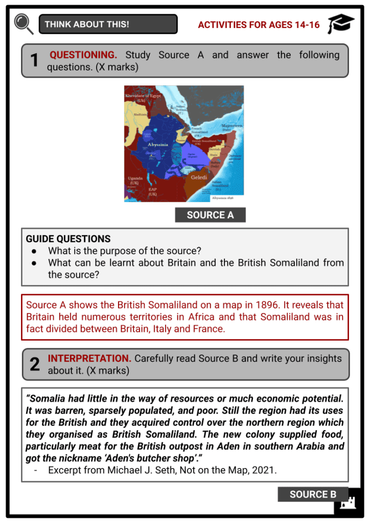 British Somaliland Activity & Answer Guide 4