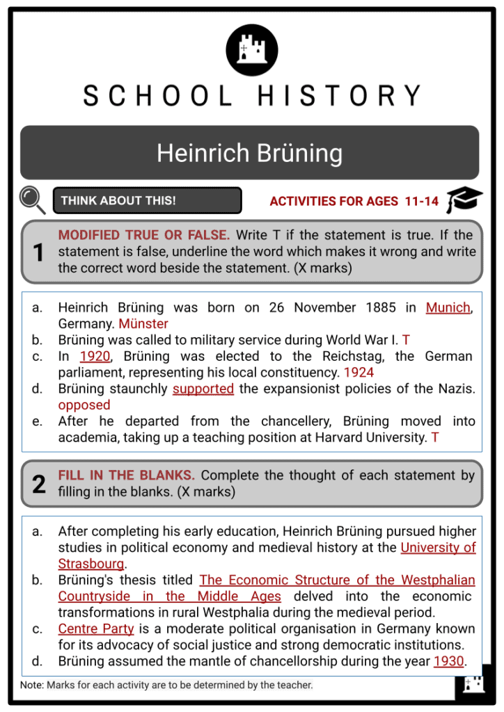 Heinrich Brüning Activity & Answer Guide 2