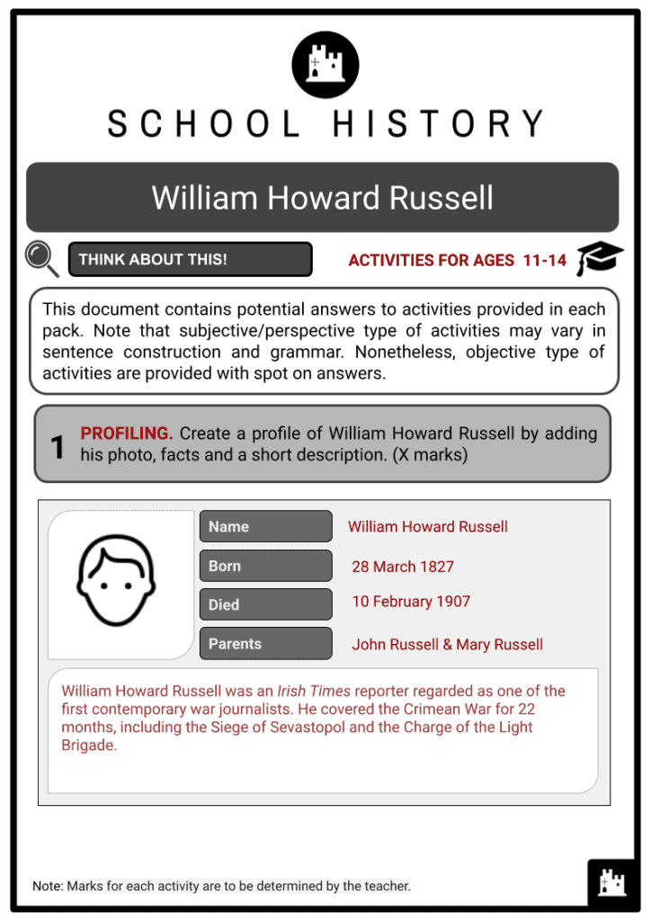 William Howard Russell Activity & Answer Guide 2