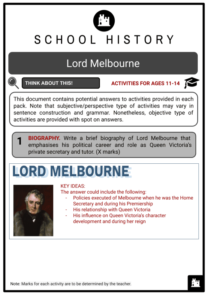 Lord Melbourne Activity & Answer Guide 2