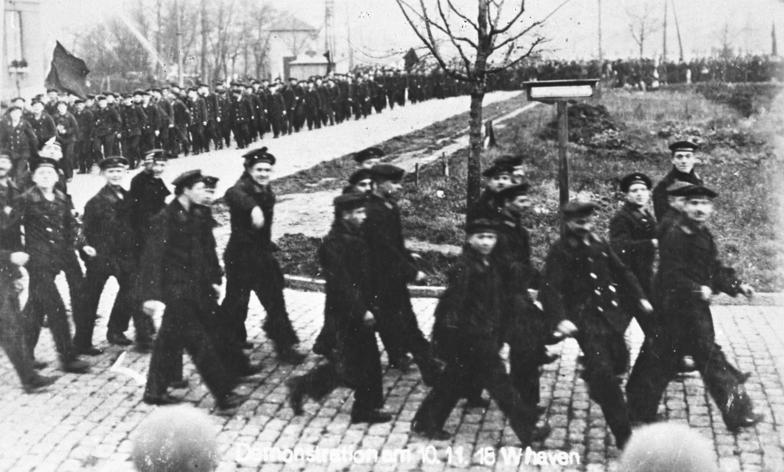 Sailors marching during the mutiny.