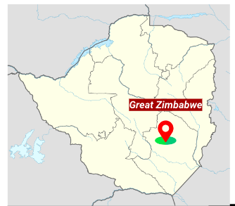 Map showing the location of Great Zimbabwe