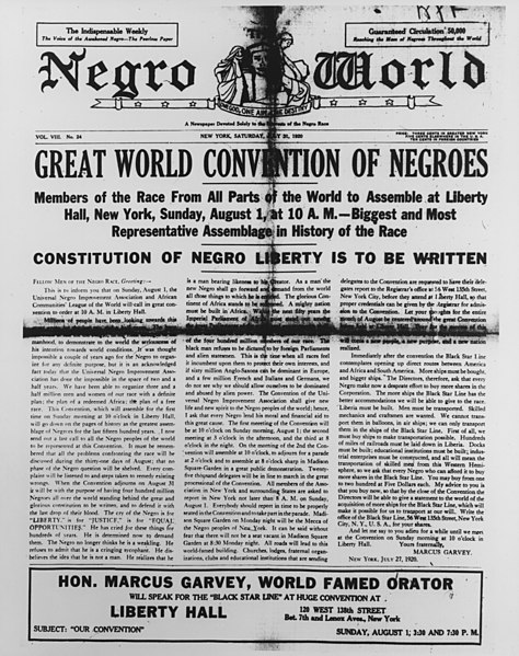 Cover of Negro World, published in 31 July 1920