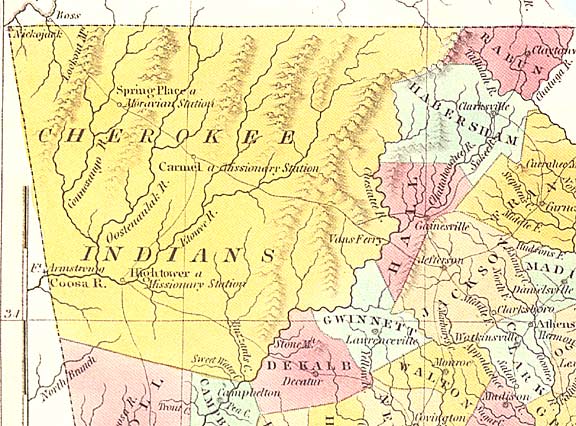 Map of the Cherokee territory in Northern Georgia.