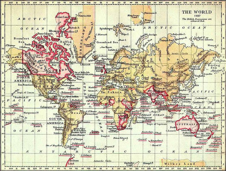 Map showing the British Empire in 1897, marked in traditional pink