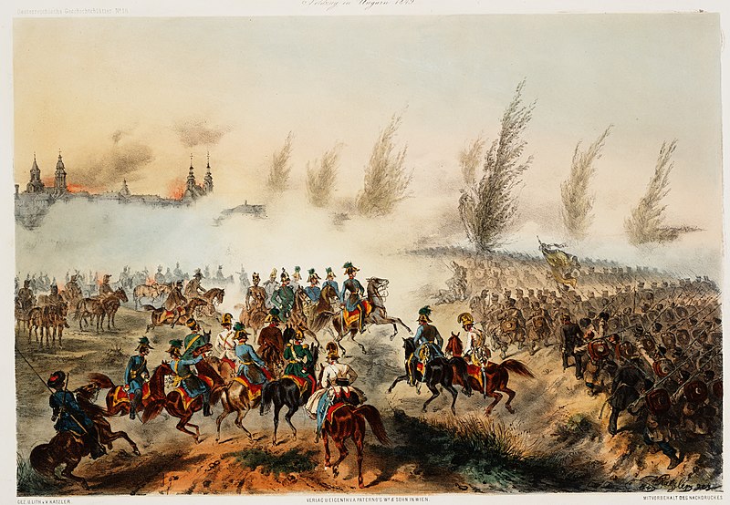 The depiction of the Battle of Győr dated 28 June 1849, the summer campaign of the war with Hungary.