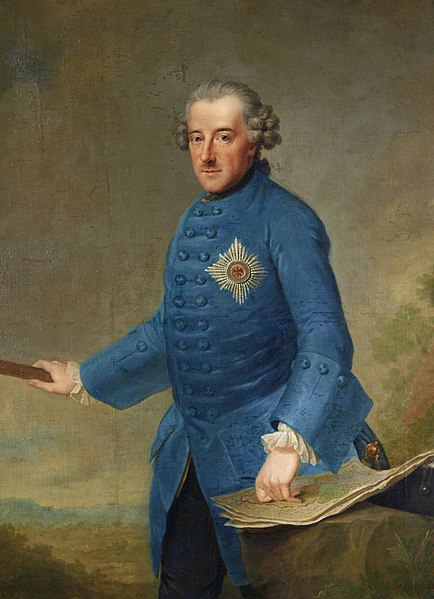 A portrait of Frederick II by Johann Georg Ziesenis circa 1763.