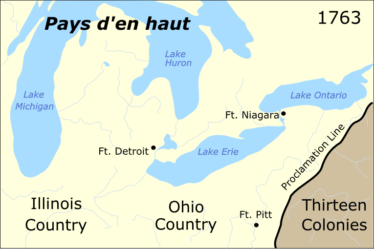Map showing the regional overview at time of the Pontiac's Rebellion.