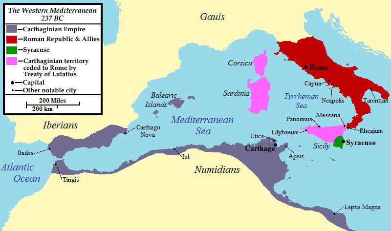 Territories ceded to Rome by the Treaty of Lutatius.