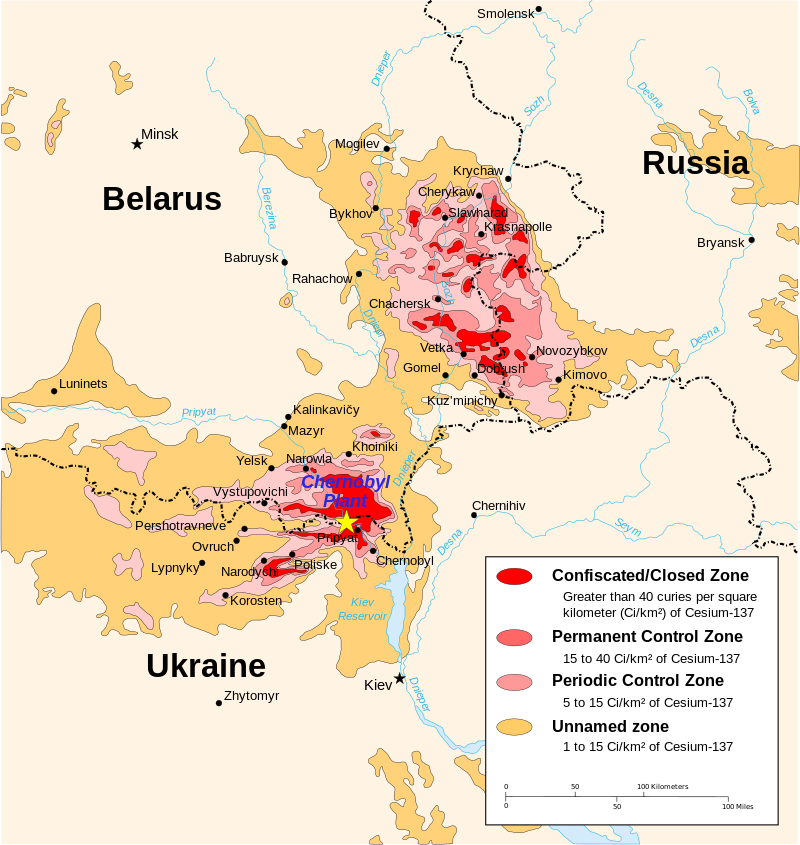 Radiation levels around Chernobyl in 1996