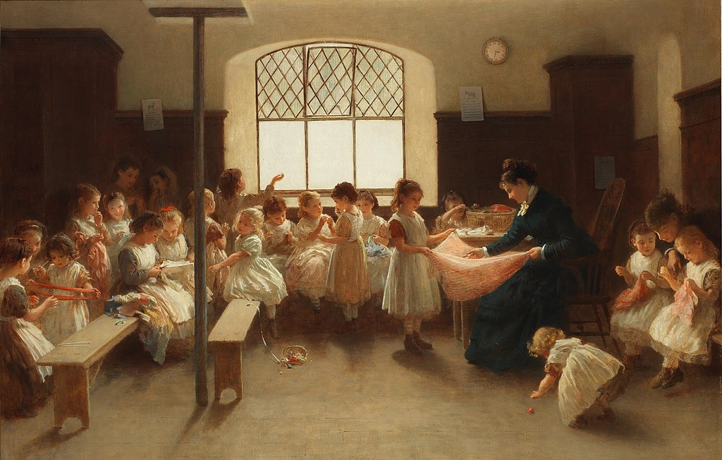 A depiction of a school sewing lesson by John Morgan