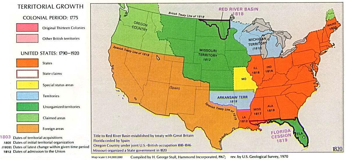 US in 1819, a year before the Missouri Compromise