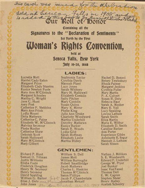 List of women who signed the Declaration of Sentiments during the convention